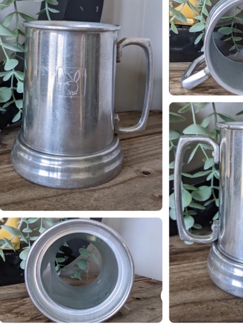 Playboy Club - Vintage Metal Beer Mug/Stein/Tankard with Glass Bottom 1960’s
